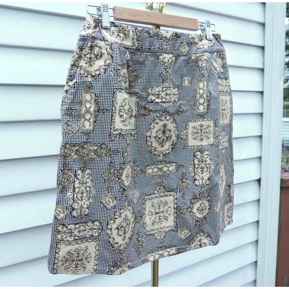 Vintage 90s Talbots Houndstooth Gold Brocade Mid Rise Mini Skirt - Picture 5 of 6